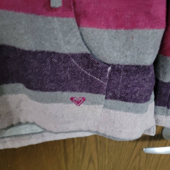 ROXY Pink Purple Striped Fleece Hoodie Size Medium - Picture 12 of 16